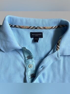 Burberry Golf Light Blue Designer Casual Luxury Preppy Polo Shirt. Size L.
